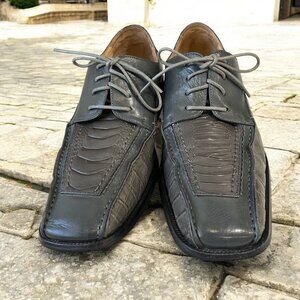 La Milano Gray Leather Dress Shoes 9 Croc‎ Embossed Oxford Italy Formal Business